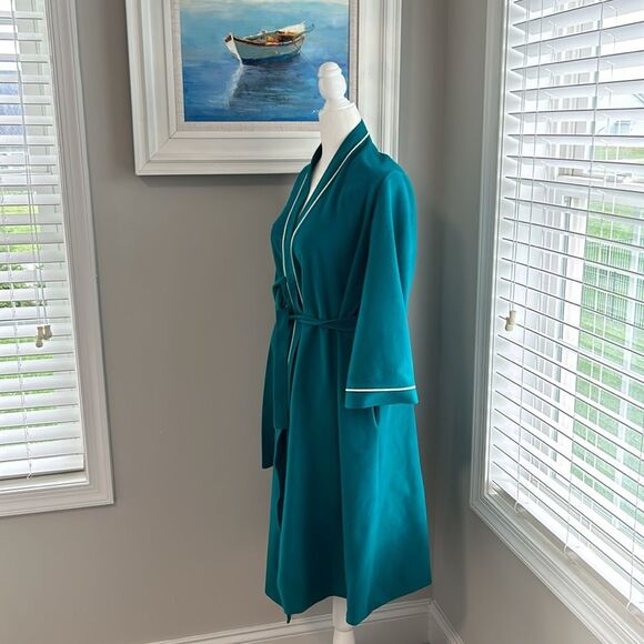 Vanity Fair Vintage 70s Green Teal Retro Tie Velour Robe Womens Medium - Picture 4 of 13